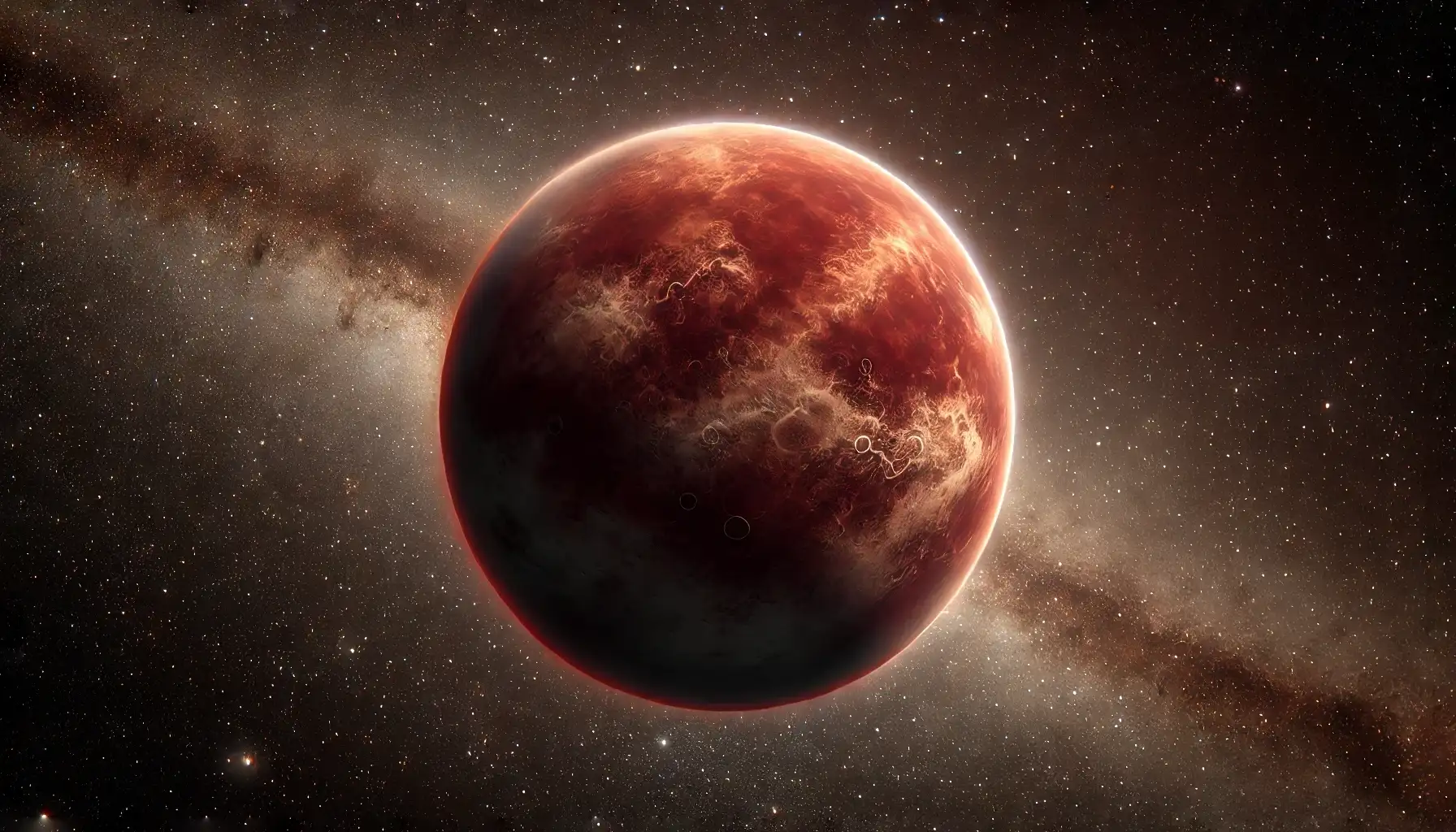 Luhman 16 B brown dwarf planet in space, with smooth edge and dark, starless background.