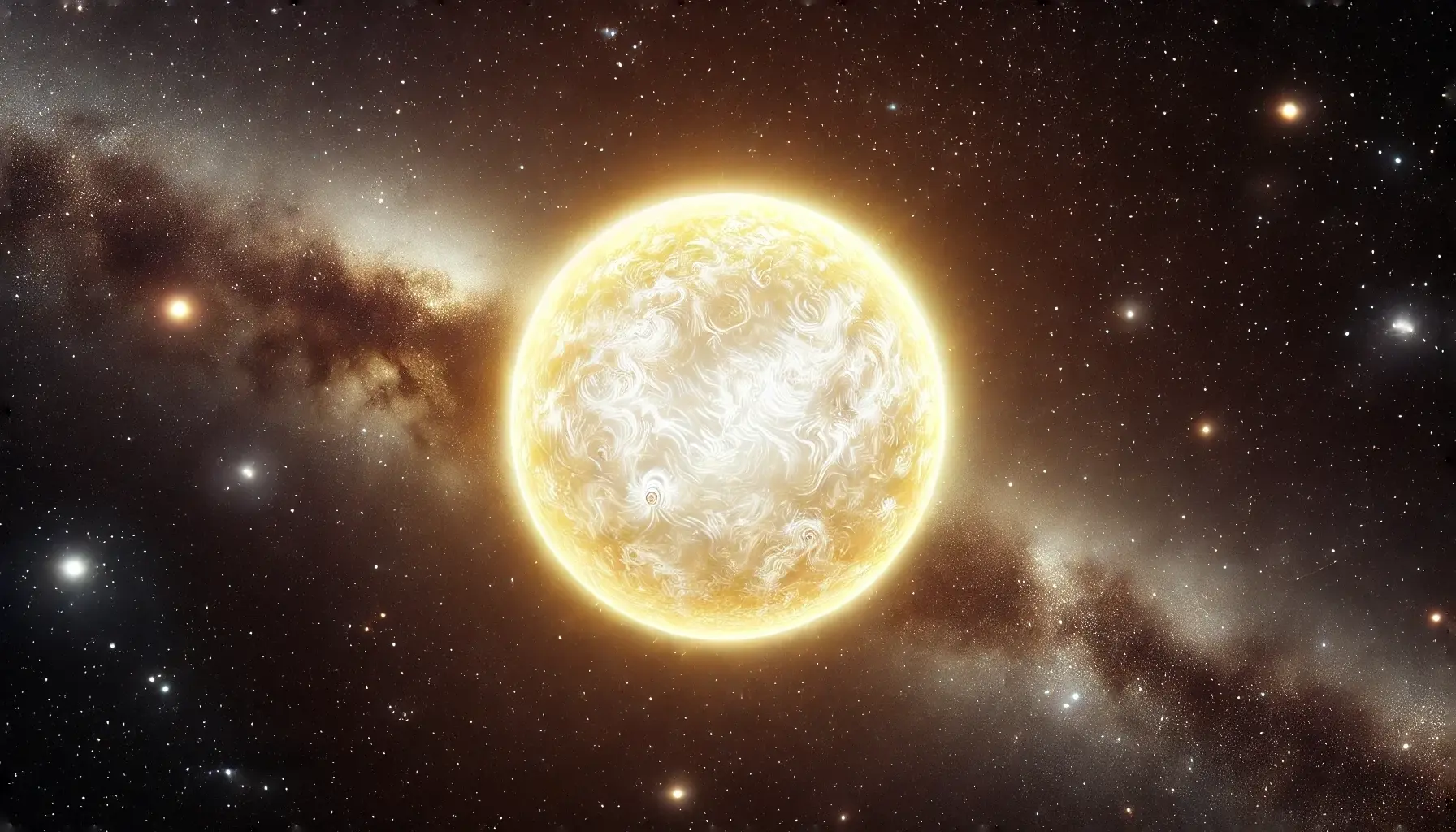 Bright Procyon A star glowing white-yellow in deep space with distant stars.