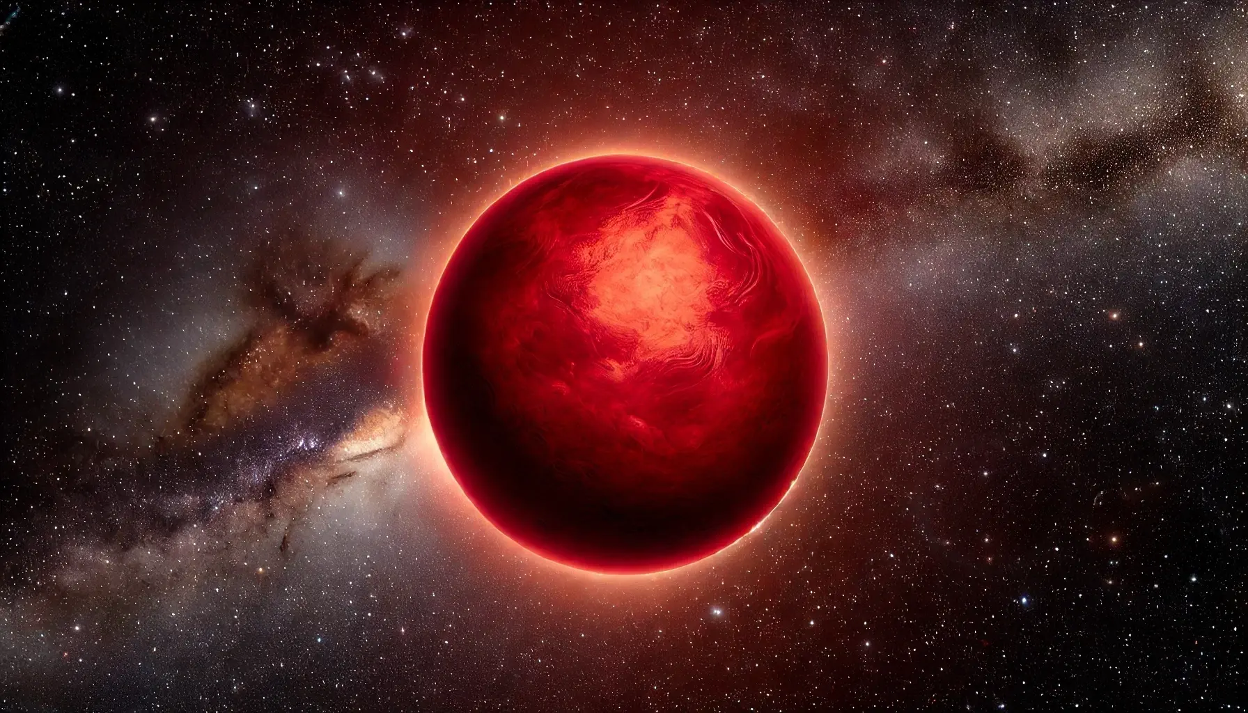 A scientifically accurate depiction of Proxima Centauri, a red dwarf star, against deep space.