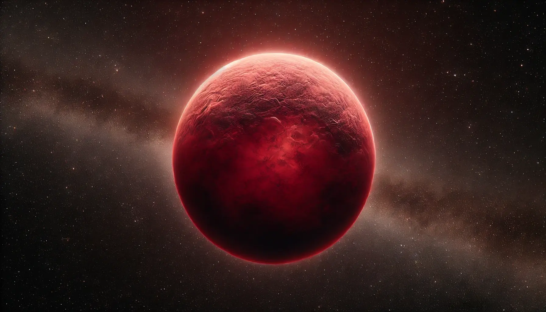 Glowing red dwarf star Ross 154 against a dark space background with a turbulent surface.