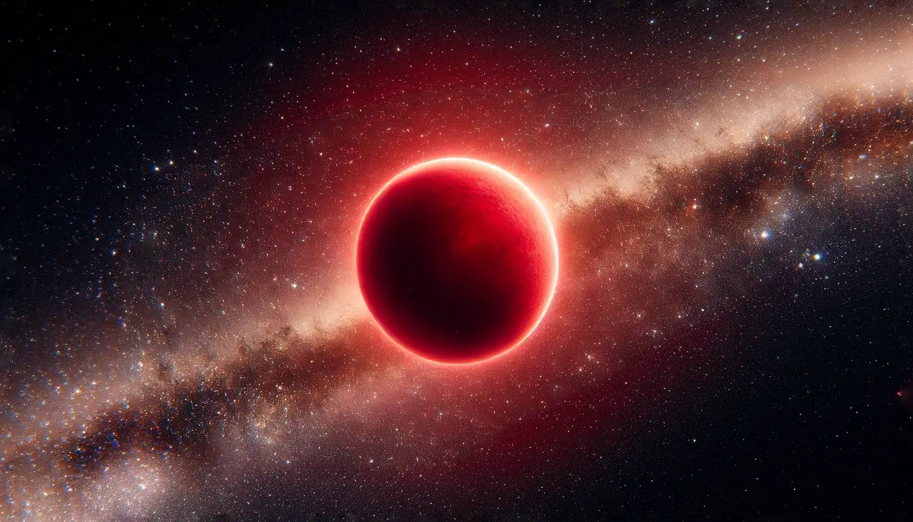 Ross 248, a dim red dwarf star, glowing against a dark cosmic backdrop with distant stars.