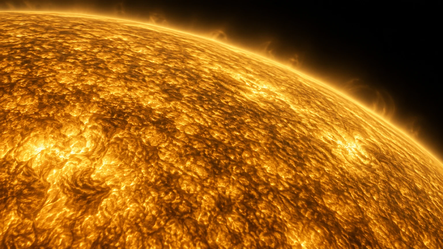 An imagined view of fine convection in glowing stellar gas. Warm colors and the exact cell pattern are illustrative.