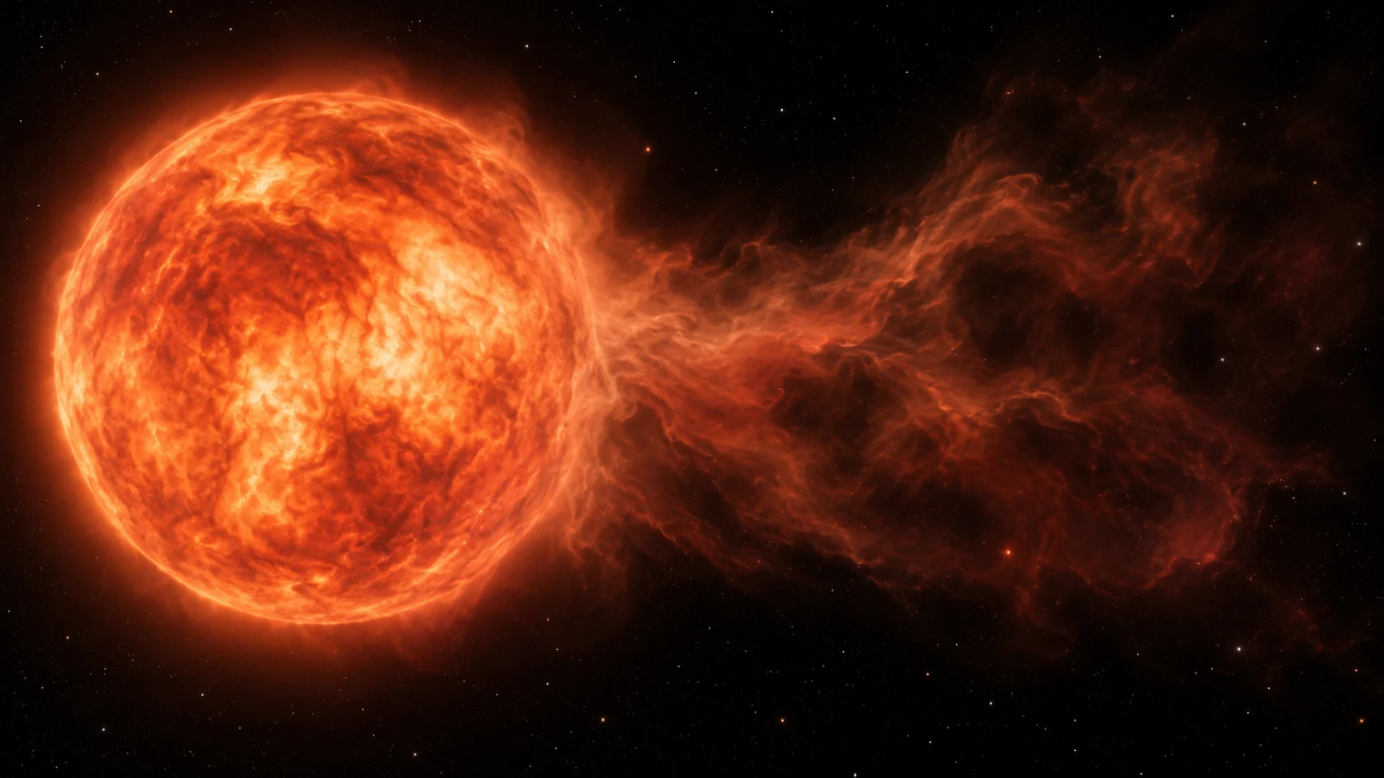 An imagined asymmetric mass-ejection plume. It illustrates gas leaving a supergiant, not the exact geometry or timing of the Great Dimming event.