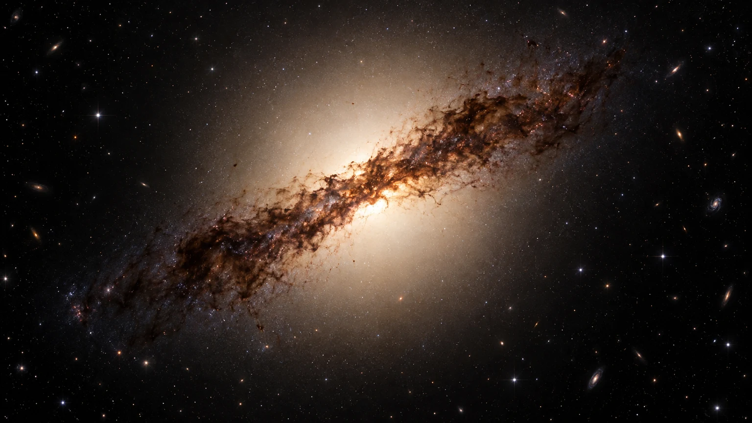 Artist’s reconstruction of the luminous stellar body and warped dust belt. Not a telescope photograph.