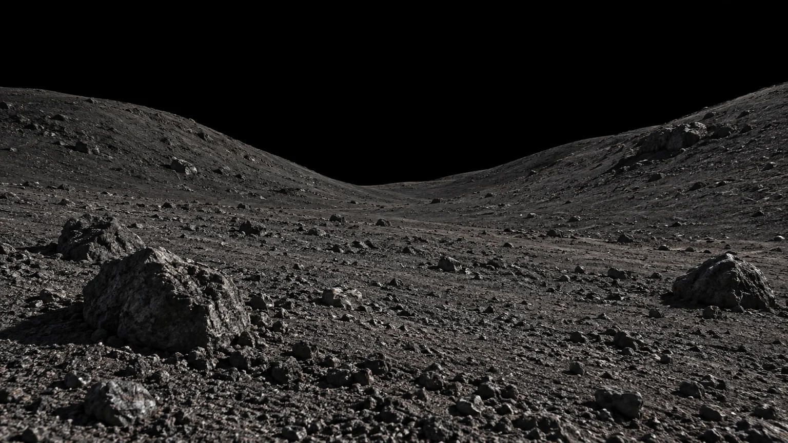 An imagined landscape on Desdemona. Neither local terrain nor illumination reproduces a spacecraft panorama.