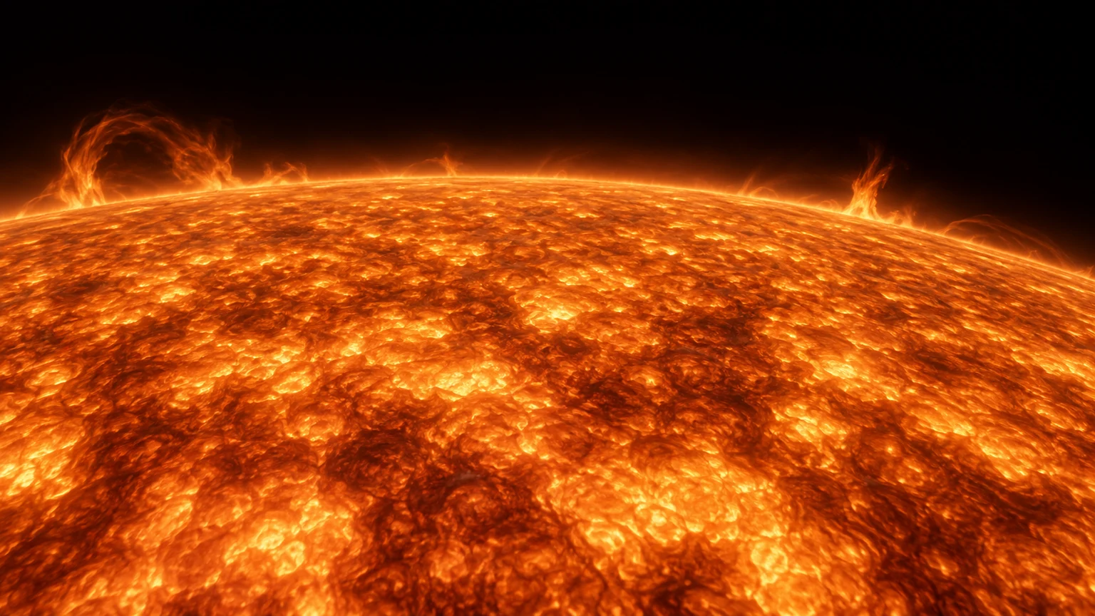 An imagined oblique view of the gaseous photosphere. Granulation, color and exposure are illustrative, not a resolved map of this star.