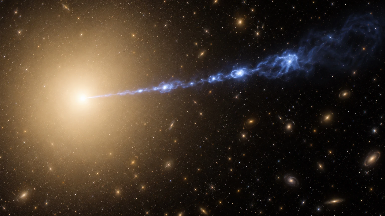 Illustrative close study of the jet powered by M87’s central black hole. The black hole is not resolved at this scale.