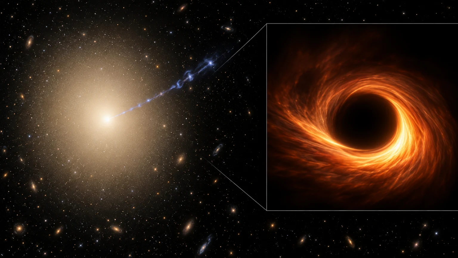 AI-generated artistic explanation of glowing material around M87* and its dark shadow. This is not the Event Horizon Telescope image or a reconstruction from its data.
