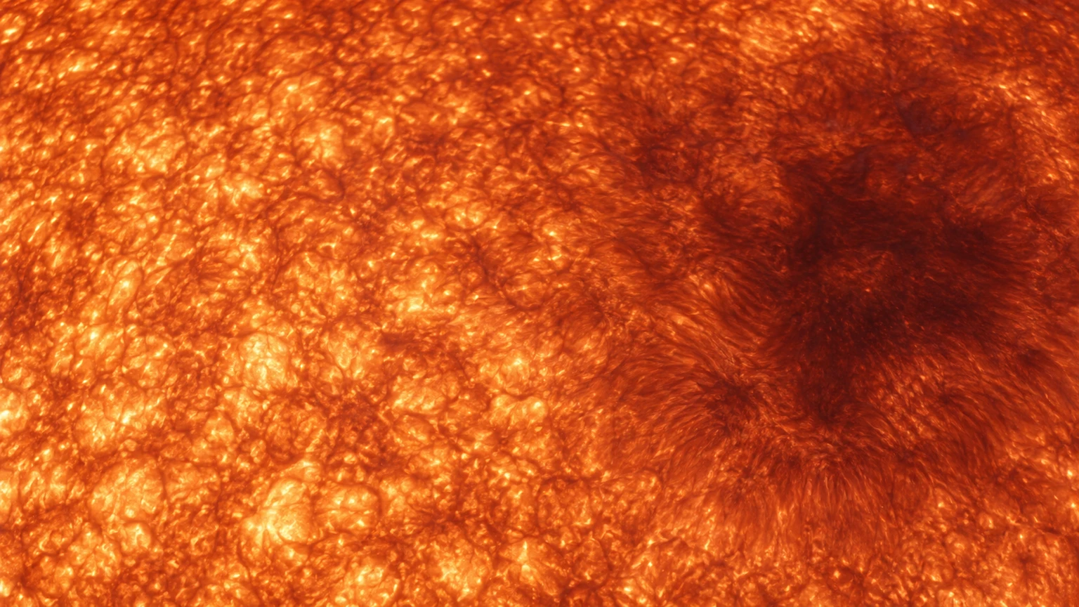 A hypothetical close view of a cooler magnetic region amid glowing gas. The location and filament pattern are artistic choices, not resolved features on Ross 248. The dark area is not a crater or a solid surface.