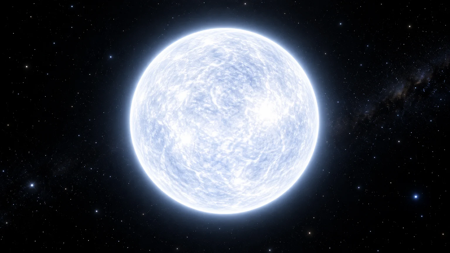 An artistic view of Sirius A against space. The luminous disk and fine gaseous texture are illustrative; color and exposure are adjusted for visibility, not a resolved stellar photograph.