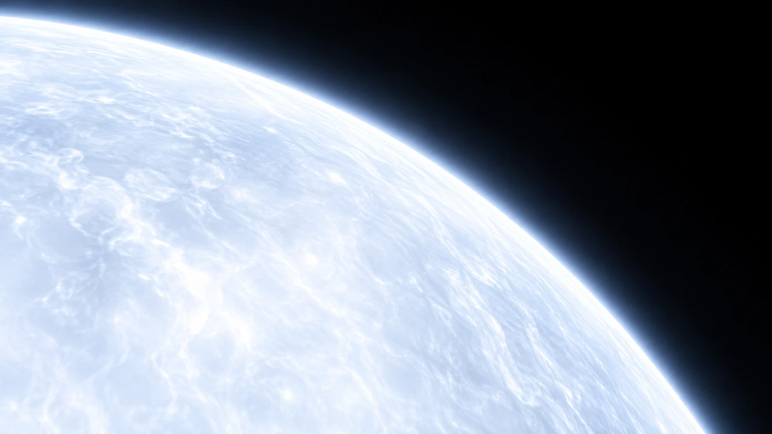 A hypothetical close view of the white dwarf’s curved luminous edge. The thin glow and subtle texture are artistic choices; the carbon–oxygen interior is hidden beneath the atmosphere.