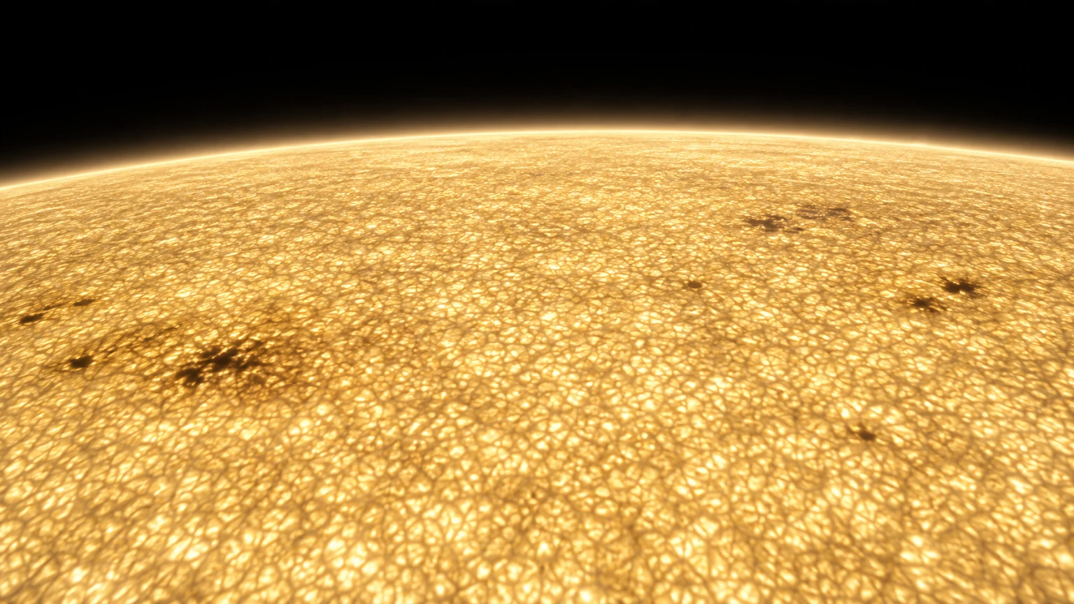 An imagined approach to Tau Ceti’s photosphere. Fine granules and darker magnetic patches borrow from solar observations, not a resolved map of this star. Warm filtered color and reduced exposure reveal the luminous gas.