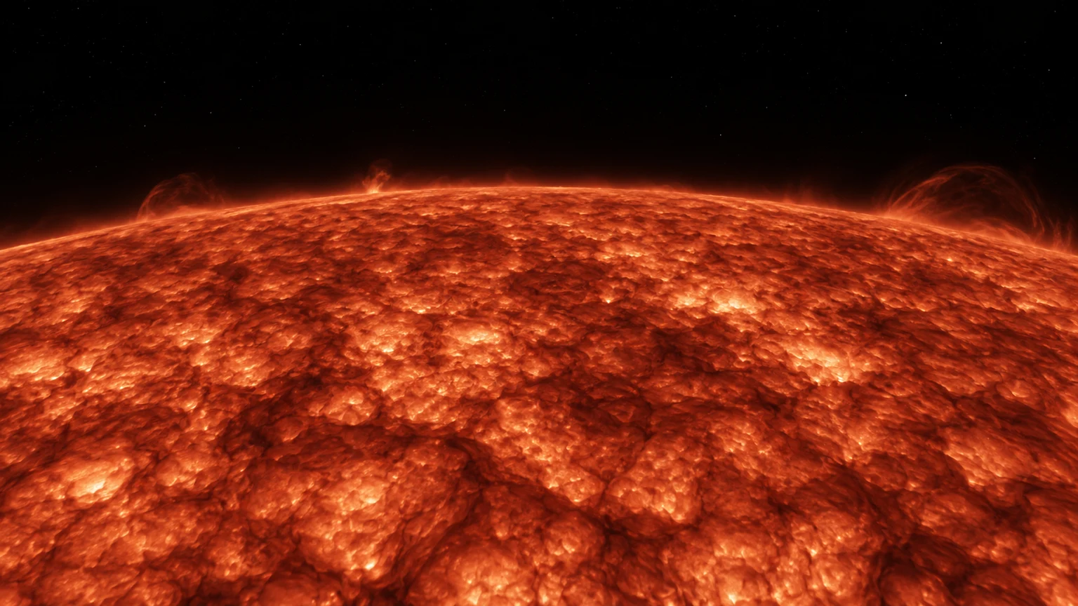 An imagined oblique view of the gaseous photosphere. Granulation, color and exposure are illustrative, not a resolved map of this star.