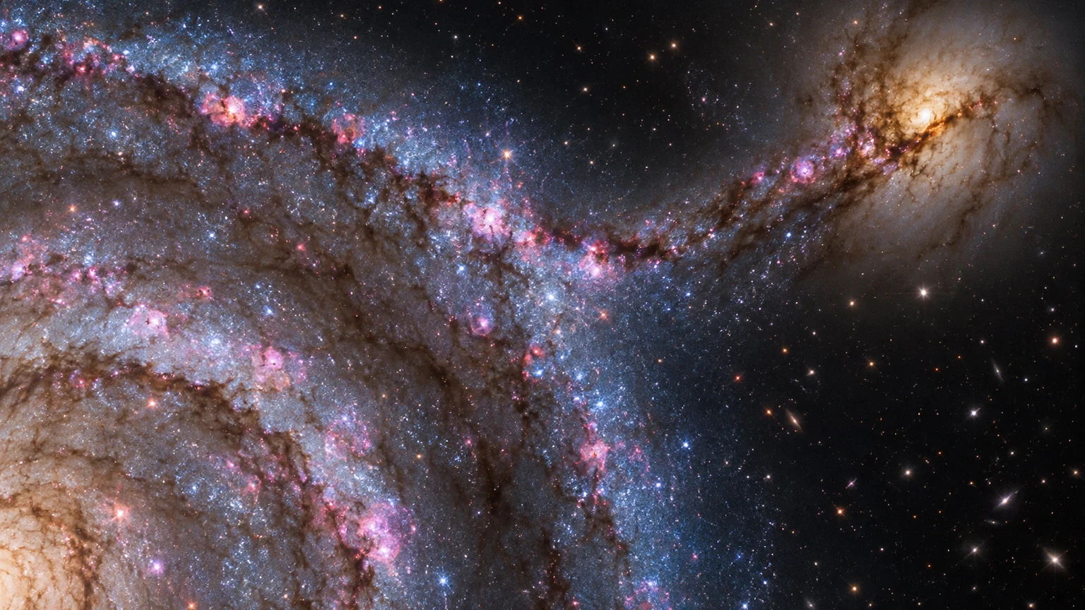 Illustrative close study of young stars, gas and dust in an M51-like spiral arm. Not a telescope photograph.